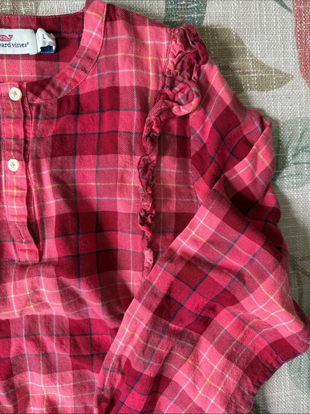 Vineyard Vines Girls' Plaid Ruffle-Trim Long-Sleeve Top